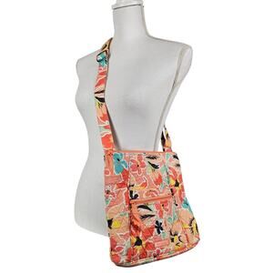 VERA BRADLEY WOMEN'S RAIN FOREST LILY CORAL HIPSTER SHOULDER BAG